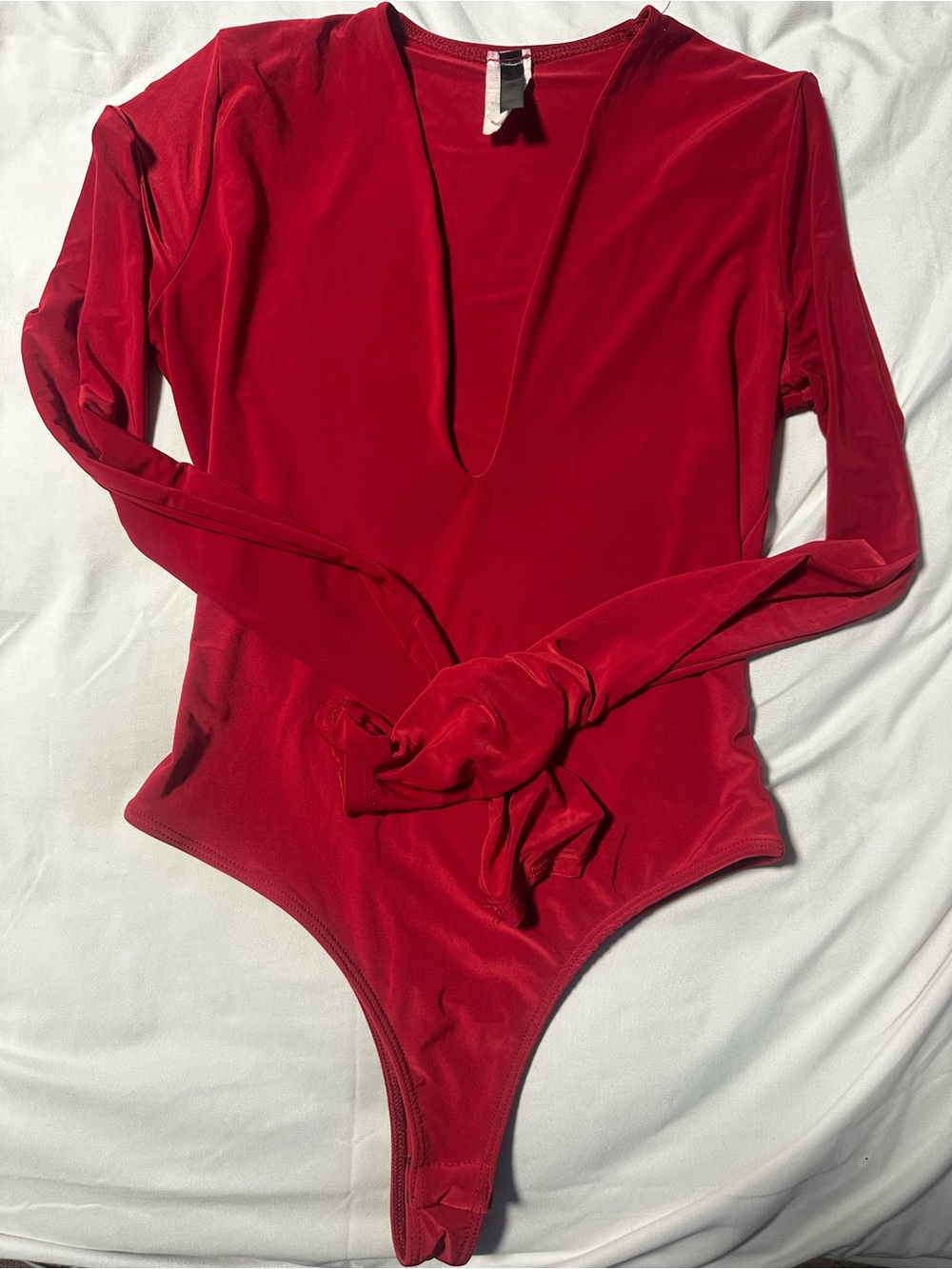 Red Long-Sleeve low cut Bodysuit – Women